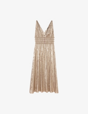 MAJE: V-Neck Sleeveless Metallic Maxi Dress
