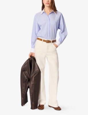 Maje Striped Shirt With Beaded Collar In Tricolore