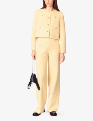 Maje Metallic Tweed Straight Leg Trousers In Jaunes / Oranges