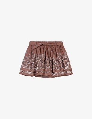 MAJE: Paisley-Print Rhinestone-Embellished Cotton Mini Skirt