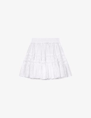MAJE: Broderie-Anglaise Ruffled-Hem Cotton Mini Skirt