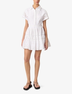 MAJE: Broderie-Anglaise Ruffled-Hem Cotton Mini Dress