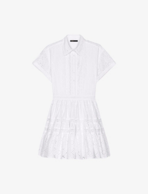 MAJE: Broderie-Anglaise Ruffled-Hem Cotton Mini Dress