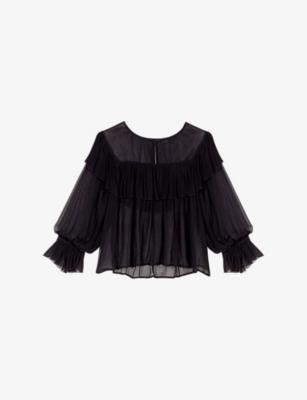 MAJE: Long-Sleeved Sheer Chiffon Blouse