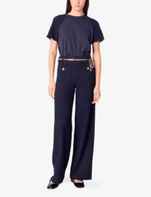 MAJE: Patch-pocket high-rise wide-leg tweed trousers
