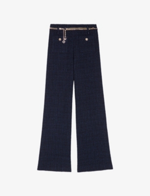 MAJE: Patch-pocket high-rise wide-leg tweed trousers