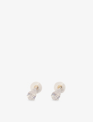 Maje Womens  Pear-cut Rhinestone And Brass Stud Earrings In Noir / Gris
