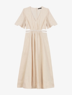 Maje Womens Naturels V-neck Cut-out Linen Maxi Dress
