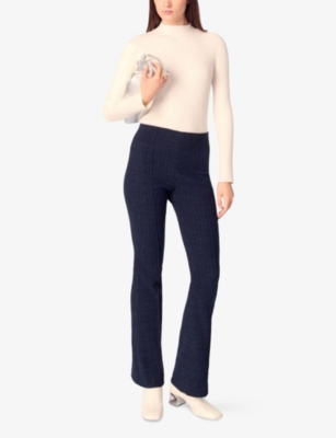 Maje Womens Metallic-weave Flared-leg High-rise Tweed Trousers Bleus In Bleus