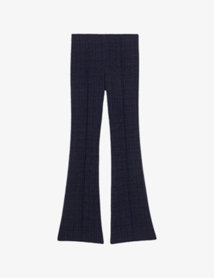 Maje Womens Metallic-weave Flared-leg High-rise Tweed Trousers Bleus In Bleus