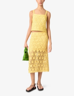 MAJE: Openwork Slim-Fit High-Rise Crochet Midi Skirt