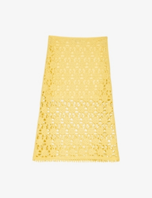 MAJE: Openwork Slim-Fit High-Rise Crochet Midi Skirt