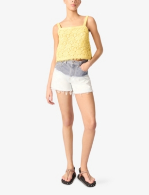 MAJE: Square-Neck Sunburst-Pattern Cotton-Crochet Top