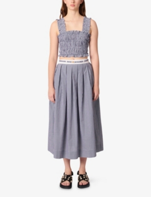 Maje Womens Gingham-print Belted Cotton Maxi Skirt Bicolore In Bicolore