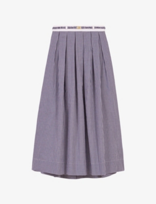 Maje Womens Gingham-print Belted Cotton Maxi Skirt Bicolore In Bicolore