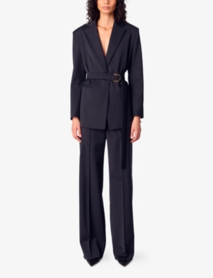 Maje Womens  Pleat-back Single-breasted Woven Blazer In Bleus
