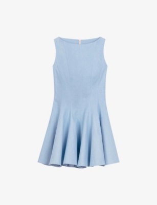 MAJE: Boat-Neck Flared Cotton-Blend Mini Dress