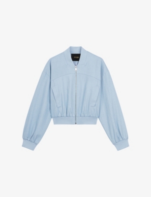 MAJE: Cropped Relaxed-Fit Stretch-Denim Bomber Jacket
