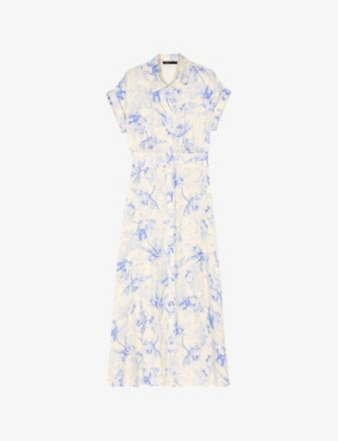 MAJE: Floral-Print Short-Sleeve Woven Midi Dress