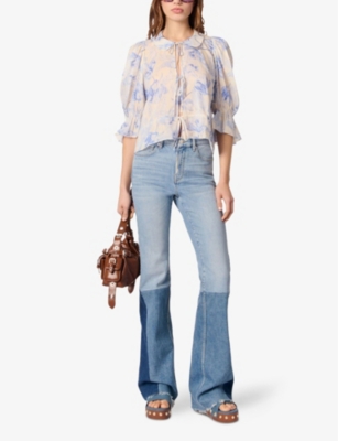 MAJE: Floral-Print Tie-Up Linen-Blend Blouse
