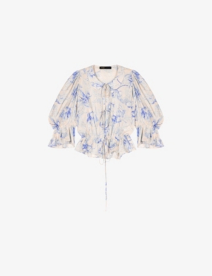 MAJE: Floral-Print Tie-Up Linen-Blend Blouse