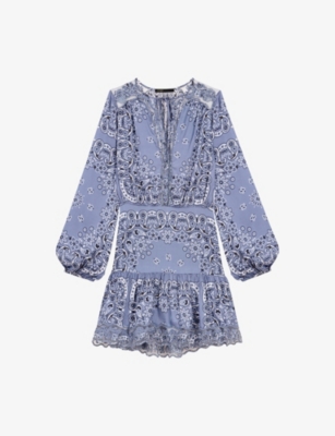 MAJE: Bandana-Pattern Long-Sleeved Woven Mini Dress