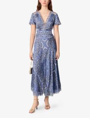 Maje Ribleuta Bandana-print Midi Dress In Bleus