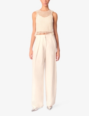Maje Womens Wide-leg High-rise Woven Trousers Blanc In Blanc