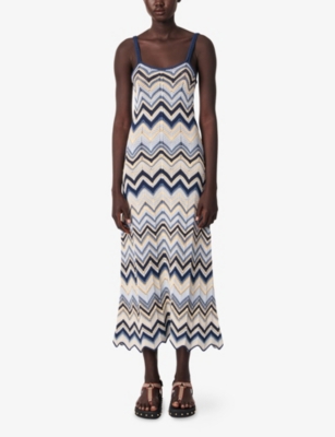 MAJE: Zigzag-Pattern Crochet Knitted Maxi Dress