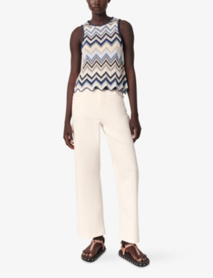 Shop Maje Womens Bleus Zigzag-pattern Sleeveless Knitted Top