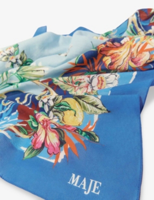 MAJE: Tropical-Print Square Cotton Scarf