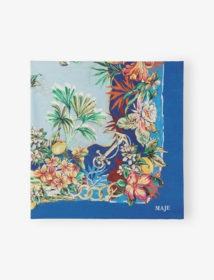 MAJE: Tropical-Print Square Cotton Scarf