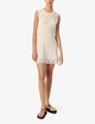 MAJE: Sleeveless Floral-Pattern Crochet-Knit Mini Dress