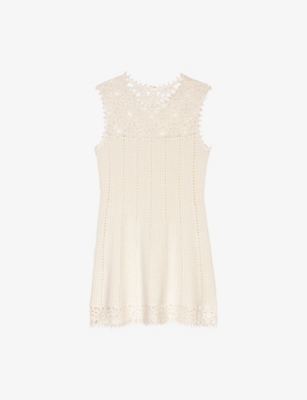 MAJE: Sleeveless Floral-Pattern Crochet-Knit Mini Dress