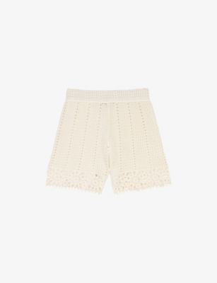 Maje Womens Crochet-knit Cotton Shorts Blanc In Blanc