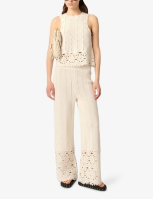 MAJE: Sleeveless Floral-Pattern Crochet-Knit Top