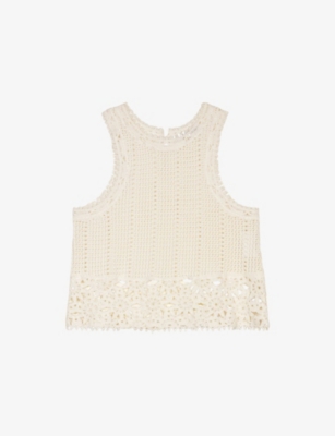 MAJE: Sleeveless Floral-Pattern Crochet-Knit Top