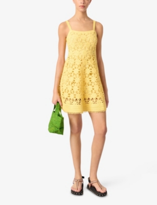MAJE: Sleeveless Sunburst-Pattern Cotton-Crochet Mini Dress