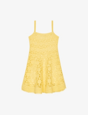 MAJE: Sleeveless Sunburst-Pattern Cotton-Crochet Mini Dress