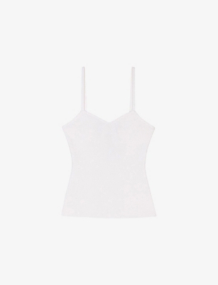 Maje Womens  Sweetheart-neck Slim-fit Ribbed Stretch-knit Top