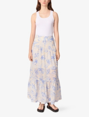 MAJE: Floral-Print Linen-Blend Maxi Skirt