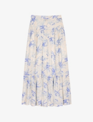 MAJE: Floral-Print Linen-Blend Maxi Skirt