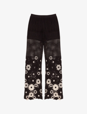MAJE: Floral-Pattern Wide-Leg Cotton-Crochet Trousers