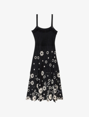 MAJE: Sleeveless Floral-Pattern Cotton-Crochet Midi Dress