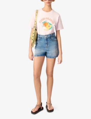 Maje Womens  Tropical-print Short-sleeve Cotton T-shirt