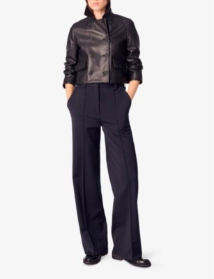 Maje Womens Pin-tuck Pleat Straight-leg Woven Trousers Bleus In Bleus