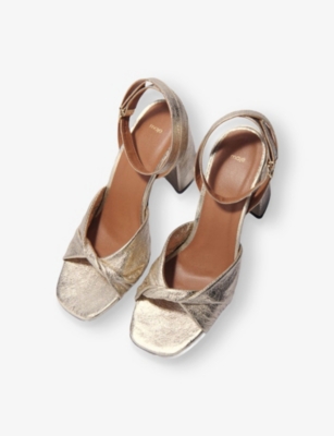 MAJE: Twisted-Strap Metallic-Leather Heeled Sandals