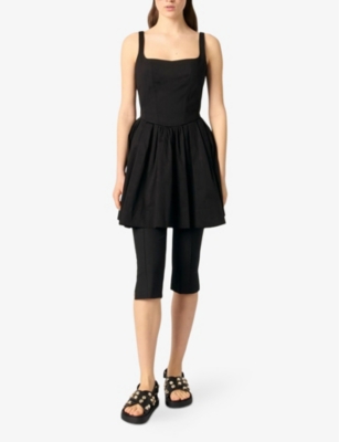 MAJE: Square-Neck Flared-Skirt Sleeveless Stretch-Cotton Mini Dress