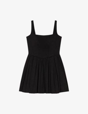 MAJE: Square-Neck Flared-Skirt Sleeveless Stretch-Cotton Mini Dress