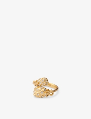 MAJE: Pineapple Rhinestone And Brass Ring